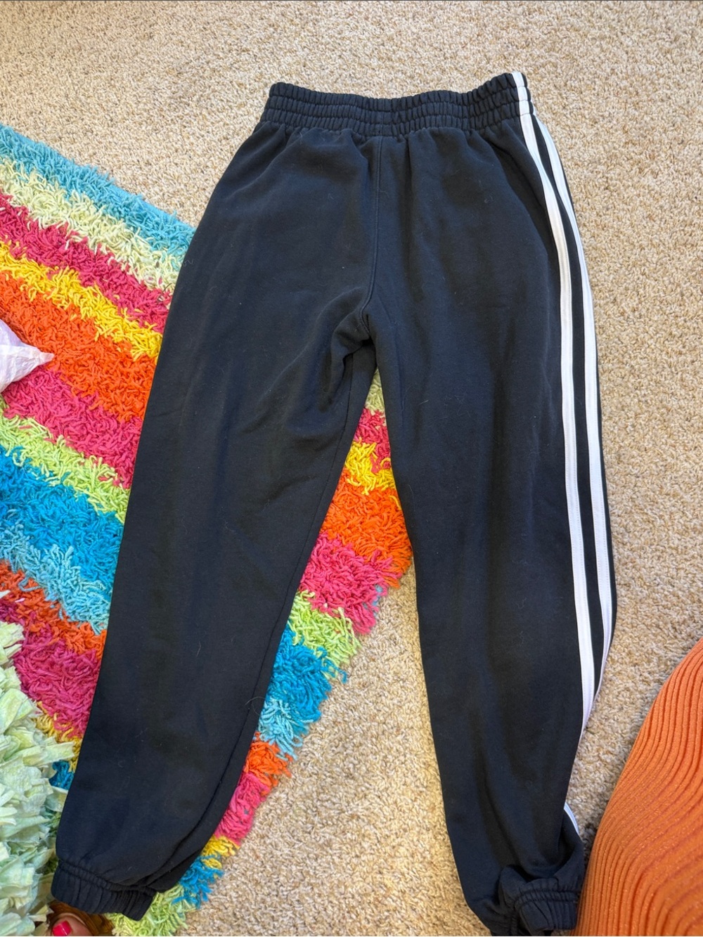 Boys, Med/10-12, adidas Black Jogger Sweatpants with White Three-Stripes, nice - Picture 5 of 5